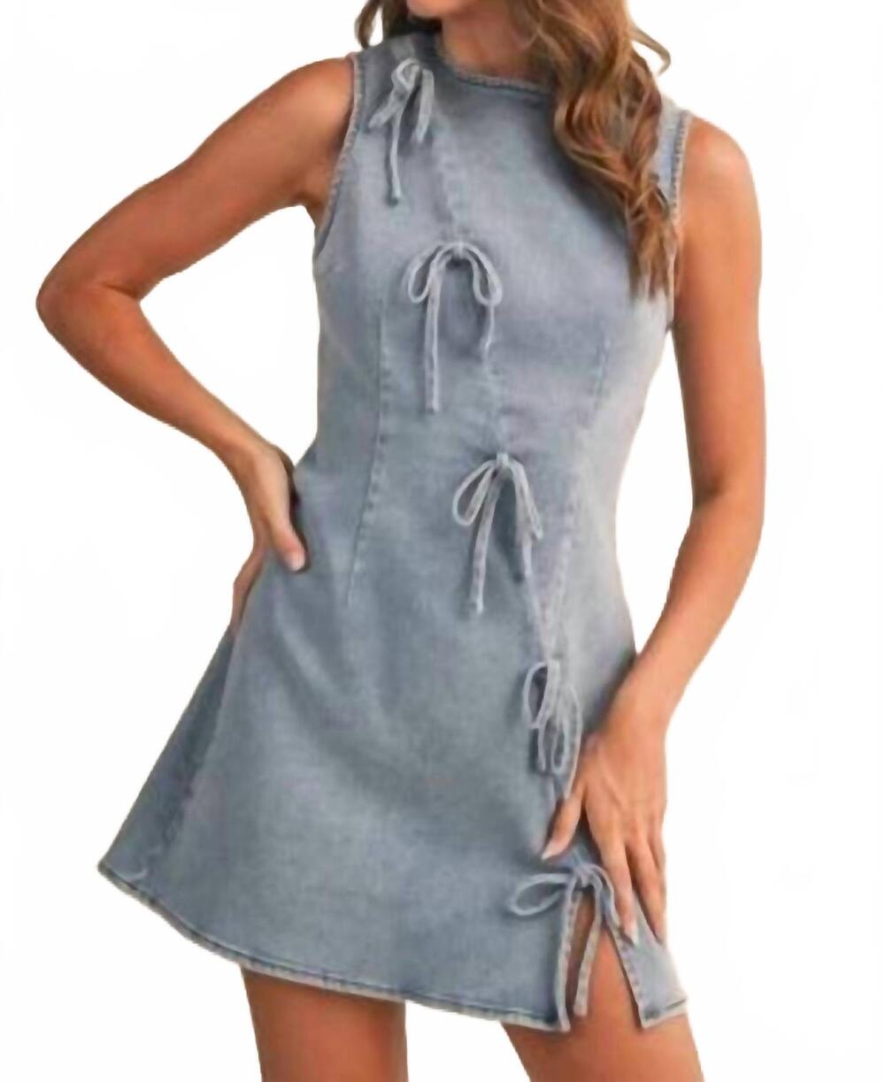 NEW KLESIS ribbon detailed denim mini dress in blue